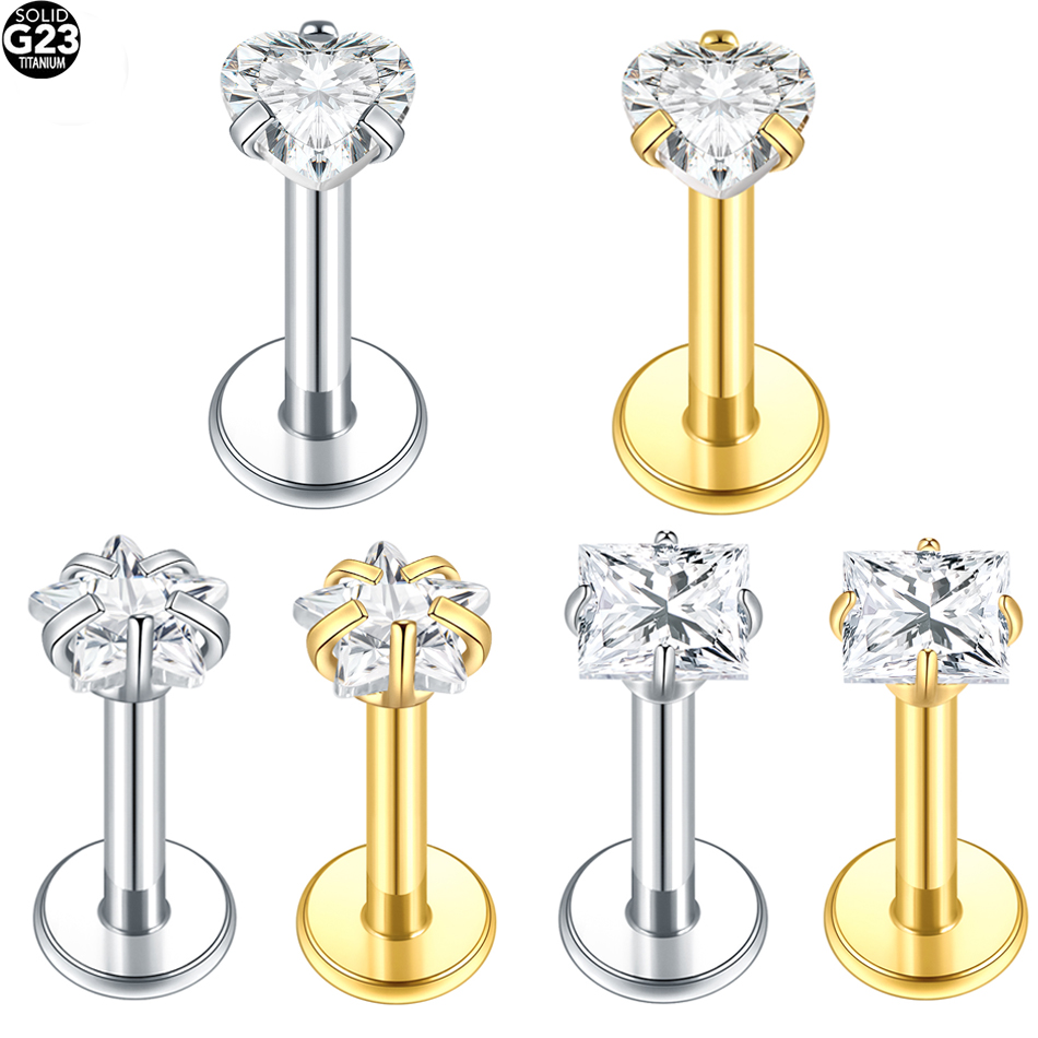 Flat Back Labret Stud - 5 개/몫 G23 티타늄 라운드 스타