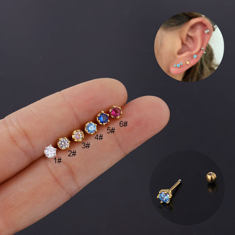 Flat Back Labret Stud - CZ 크리스탈 탑 플랫 백 라브렛