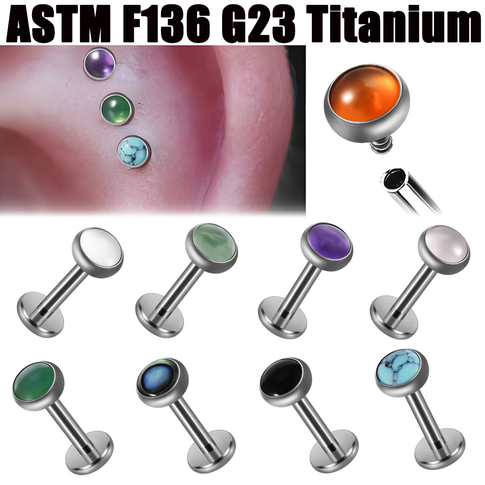 Flat Back Labret Stud - 1PC 16g G23 티타늄 크리스탈 &