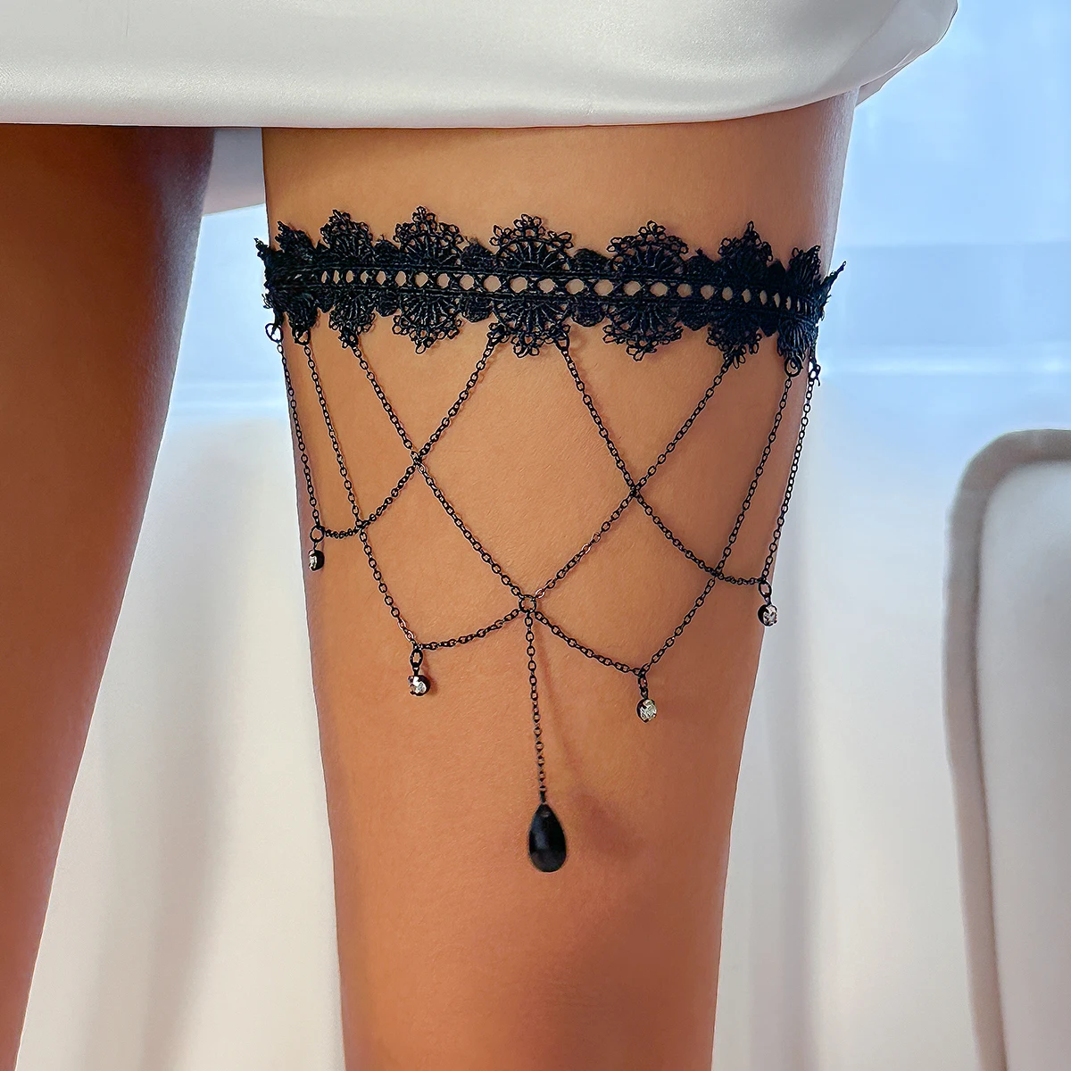 Body Jewelry Thigh Chain - 잉마크 보헤미안 스타일 탄성 밴드 블랙