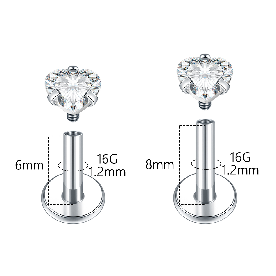 5 개/몫 G23 티타늄 라운드 스타 하트 지르콘 귀  - Flat Back Labret Stud 리뷰 및 가격