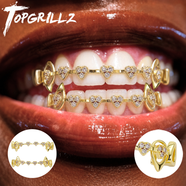 탑그릴즈 할로우 하트 팽그릴즈 세트 마이크로 파베 CZ - Body Jewelry Lot 리뷰 및 가격