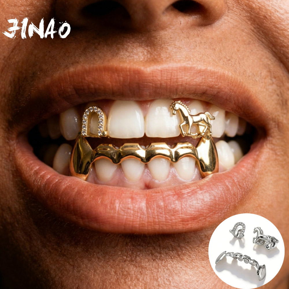 진아오 힙합 3피스 치아 세트 아이스드 CZ 싱글 아크 - Body Jewelry Lot 리뷰 및 가격