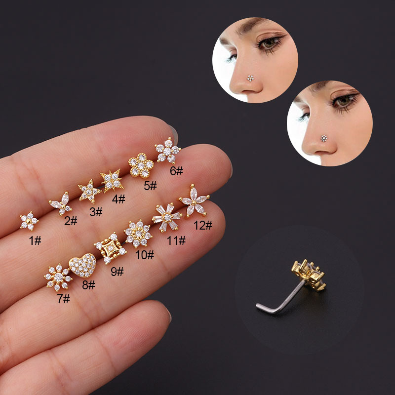1Pc L 모양의 코 스터드 스테인레스 스틸 코 링 피 - Body Jewelry Indian 리뷰 및 가격