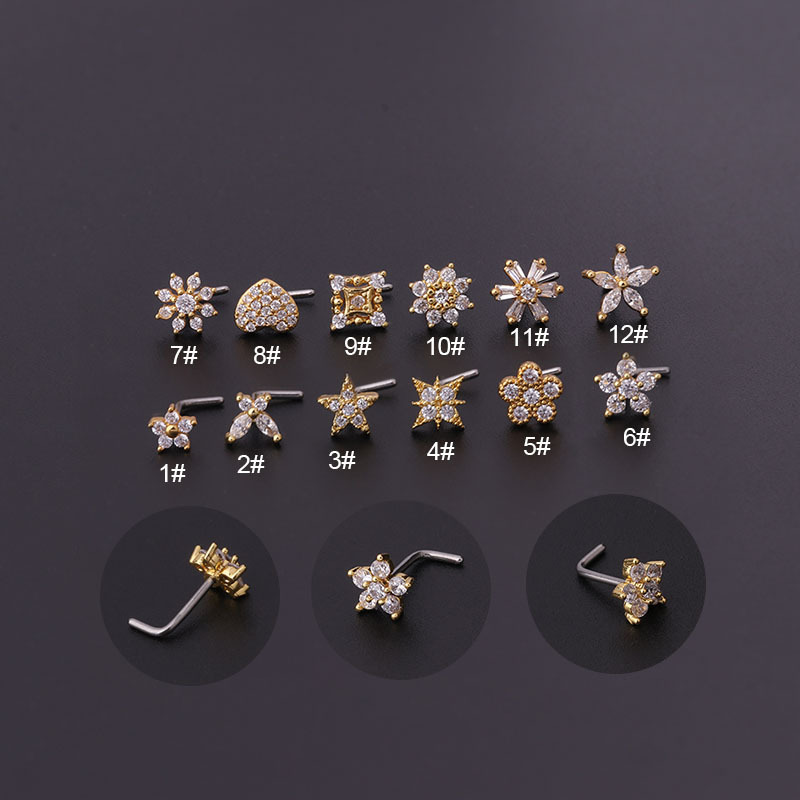 1Pc L 모양의 코 스터드 스테인레스 스틸 코 링 피 - Body Jewelry Indian 리뷰 및 가격