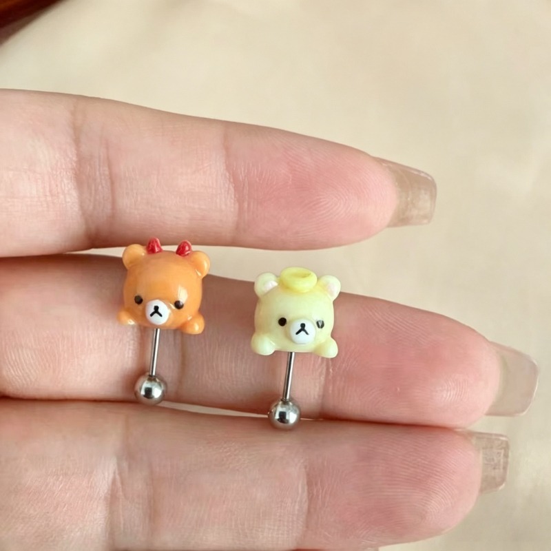 귀여운 리락쿠마 스터드 귀걸이 티타늄 스틸 만화 캐릭터 - Body Jewelry Lot 리뷰 및 가격