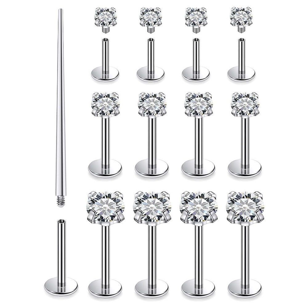 13 PCS Labret 피어싱 세트 외과 강철 CZ  - Flat Back Labret Stud 리뷰 및 가격