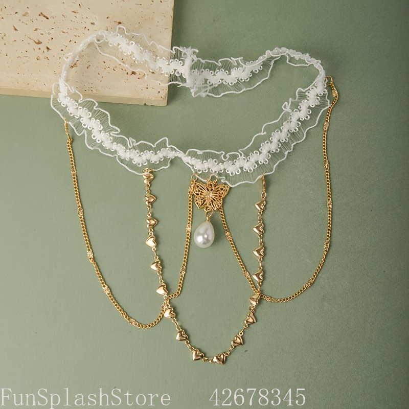1개 화이트 레이스 트림 골든 체인 나비 하트 펜던트  - Body Jewelry Thigh Chain 리뷰 및 가격