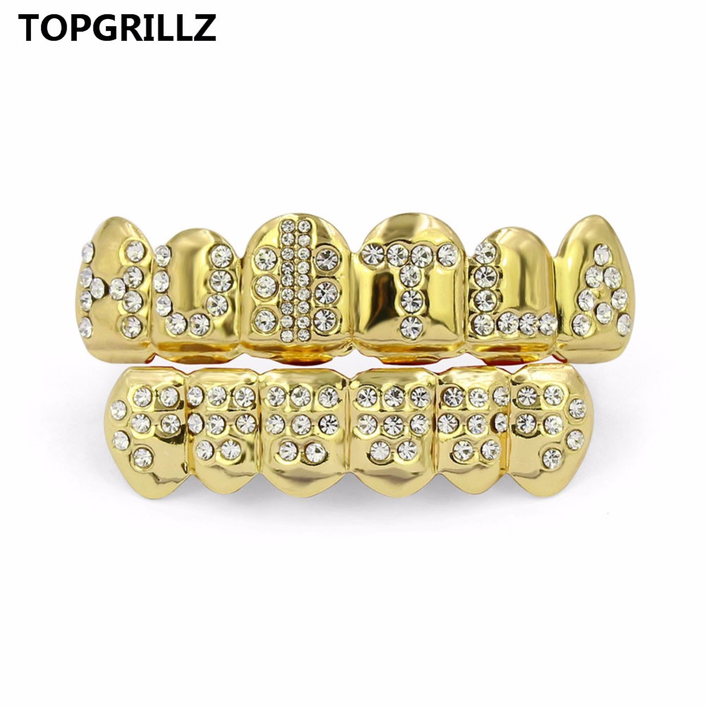 TOPGRILLZ-골드 컬러 도금 아이스 글자 CZ 스 - Body Jewelry Lot 리뷰 및 가격