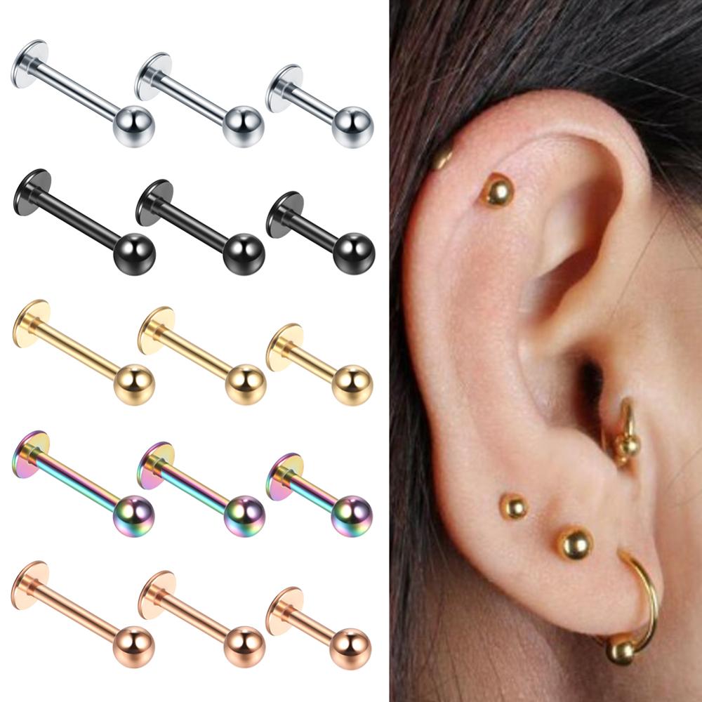 10 개/몫 스틸 16G Tragus 헬릭스 바 3mm - Flat Back Labret Stud 리뷰 및 가격