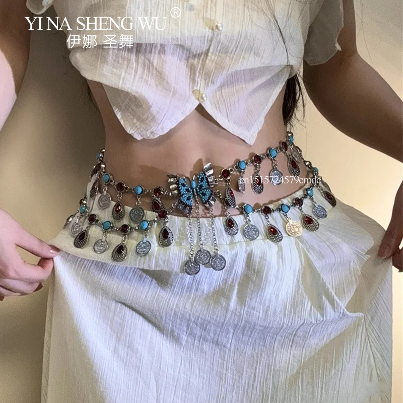 빈티지 합금 동전 긴 술 허리 체인 밸리 댄스 공연 액 - Body Jewelry Indian 리뷰 및 가격