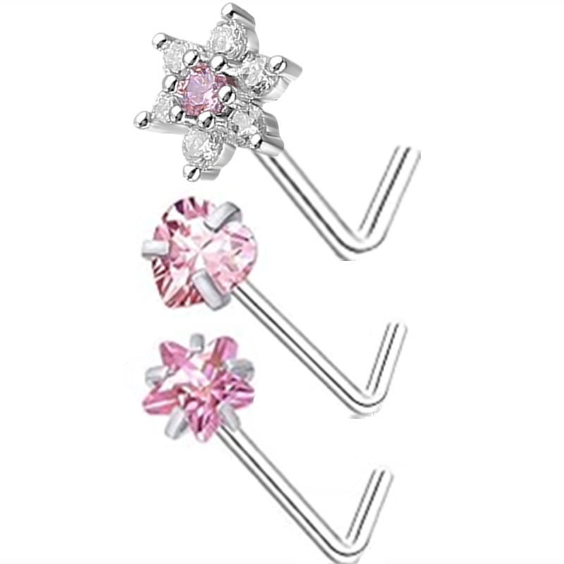 3PC 스테인레스 스틸 꽃 모양 코 피어싱 스터드 세트 - Body Jewelry Indian 리뷰 및 가격