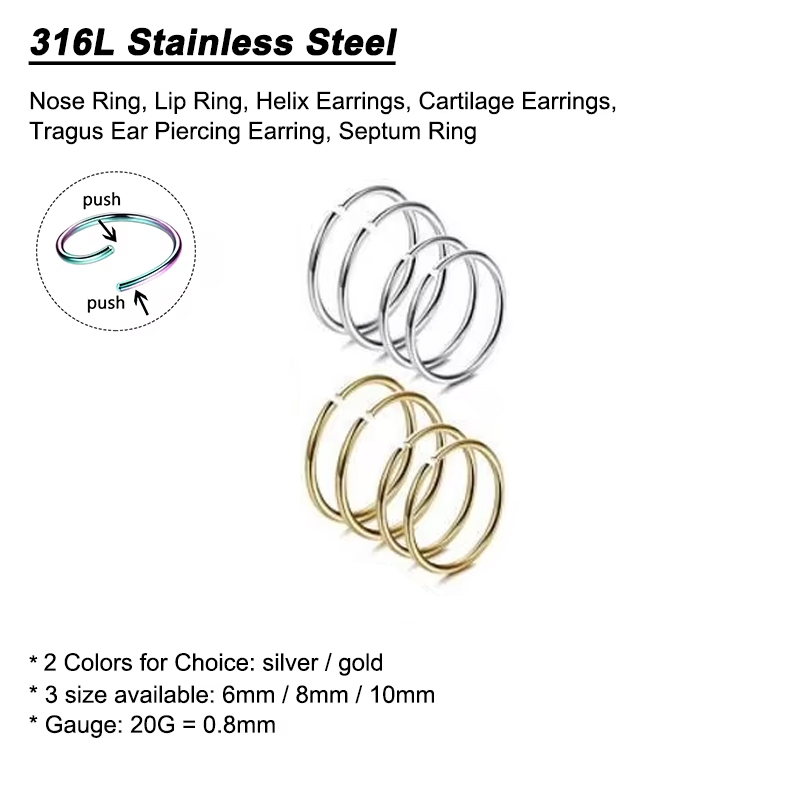 6개/세트 저자극성 코링 후프 316L 외과용 스테인리 - Body Jewelry Lot 리뷰 및 가격