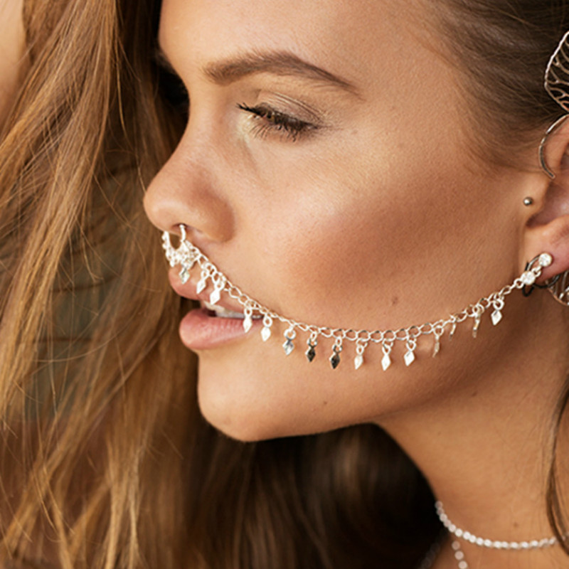 행잉 디스크 후프 귀 체인 코 링 체인, 부족 쥬얼리, - Body Jewelry Indian 리뷰 및 가격
