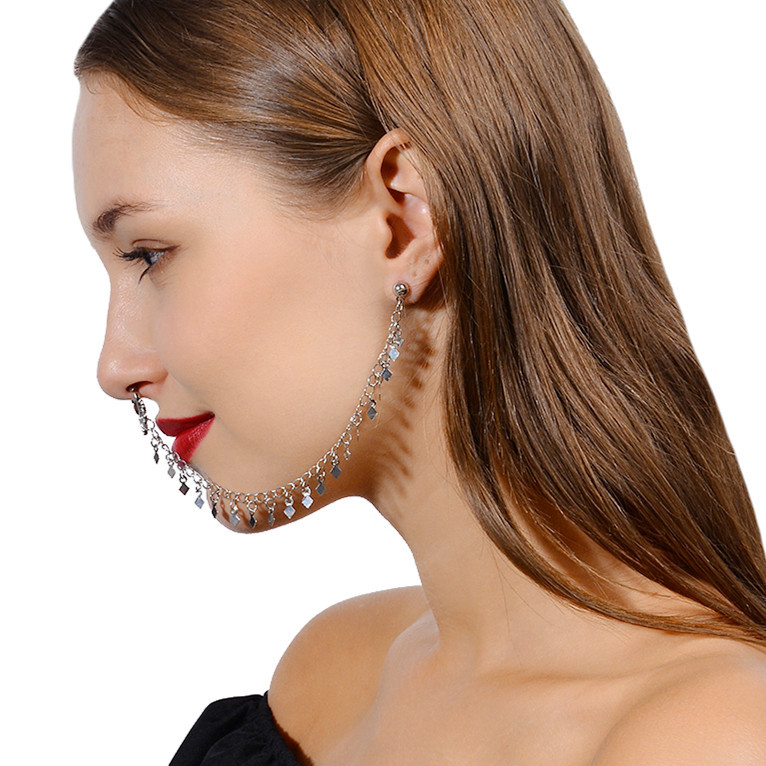 행잉 디스크 후프 귀 체인 코 링 체인, 부족 쥬얼리, - Body Jewelry Indian 리뷰 및 가격