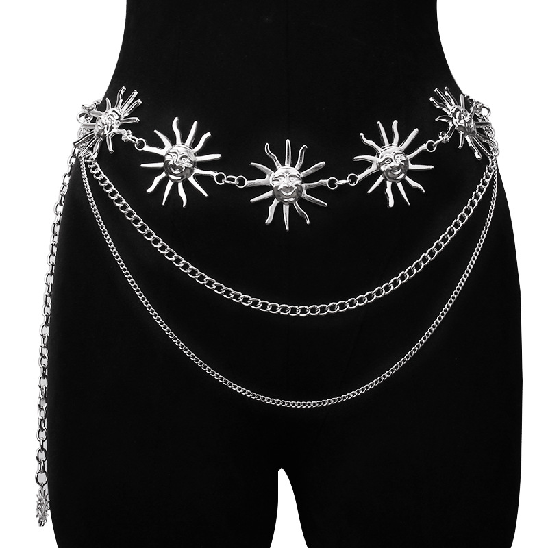 두꺼운 멀티 레이어 펑크 고딕 문 썬 허리 체인 메탈  - Body Jewelry Women 리뷰 및 가격