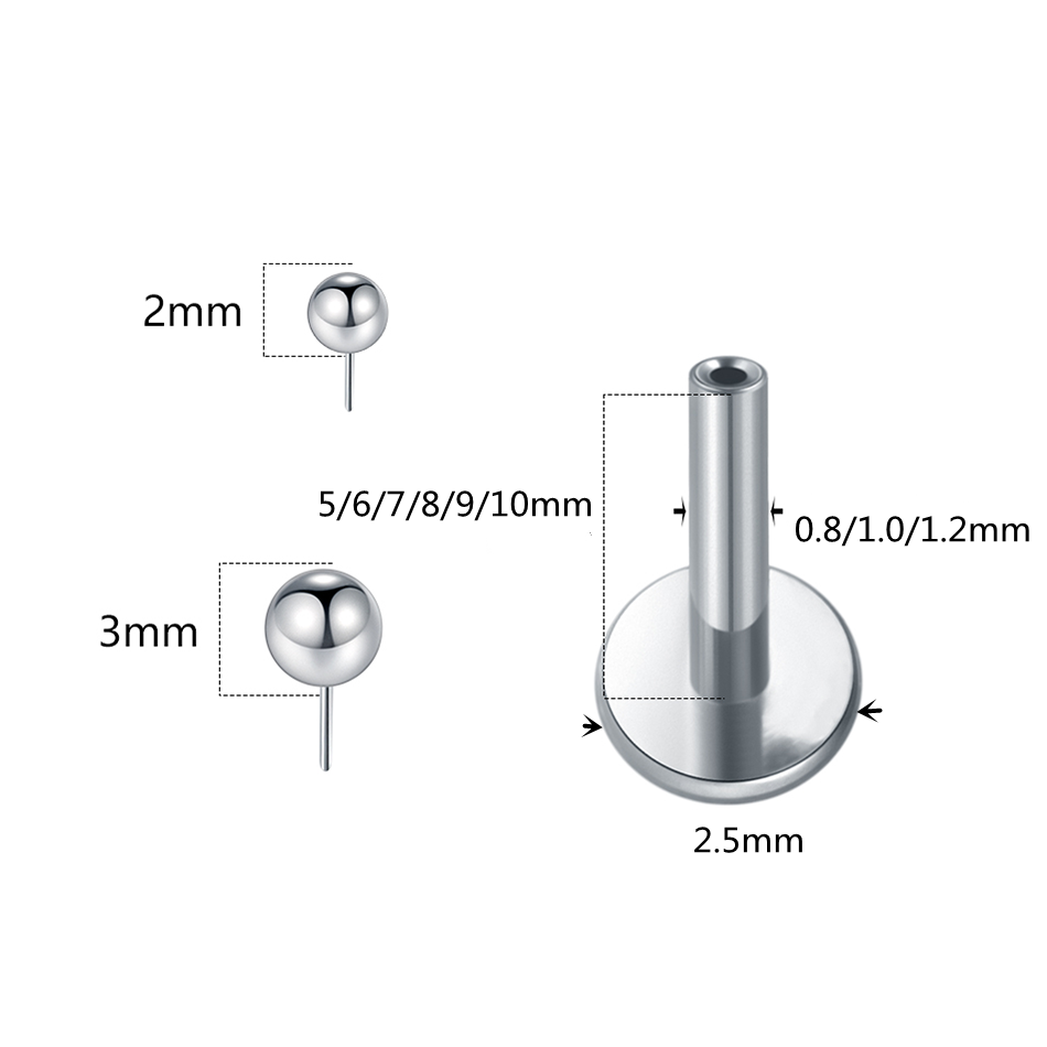 1/10pcs 티타늄 푸시 인 볼 Labret 피어싱  - Flat Back Labret Stud 리뷰 및 가격