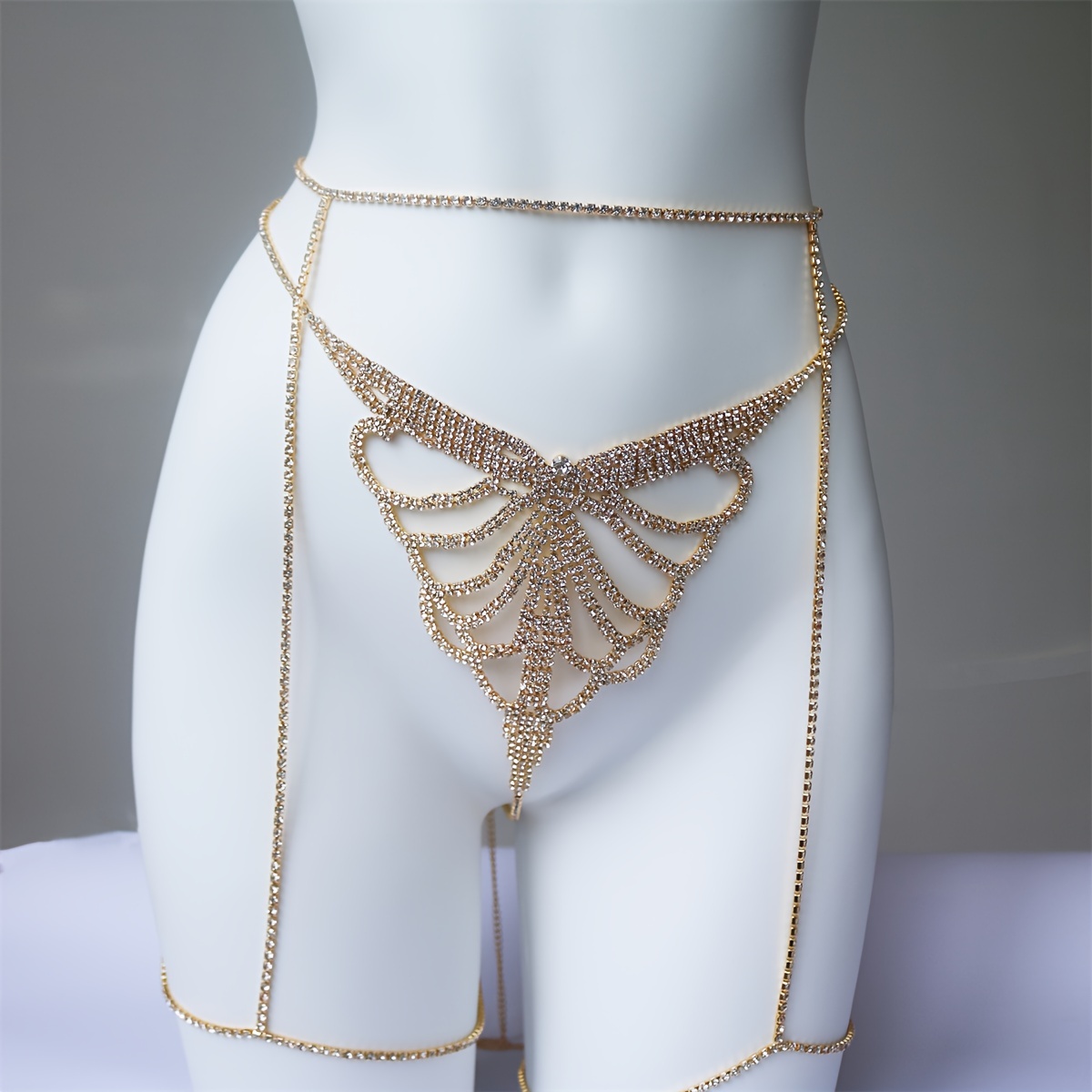 다층 라인석 반짝이는 허리 쥬얼리 T자형 바지 체인,  - Body Jewelry Waist Chains 리뷰 및 가격