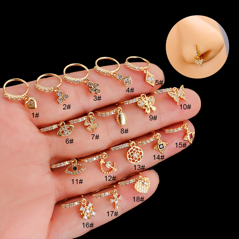 스테인리스 스틸 코 피어싱, CZ 나비 꽃 하트 펜던트 - Body Jewelry Indian 리뷰 및 가격